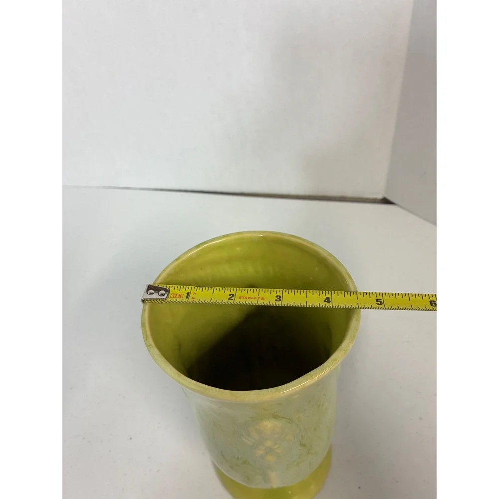 Vintage Shawnee Pottery 502-8 USA Chartreuse Green Drip Glaze Leaf Vase 8 Inch